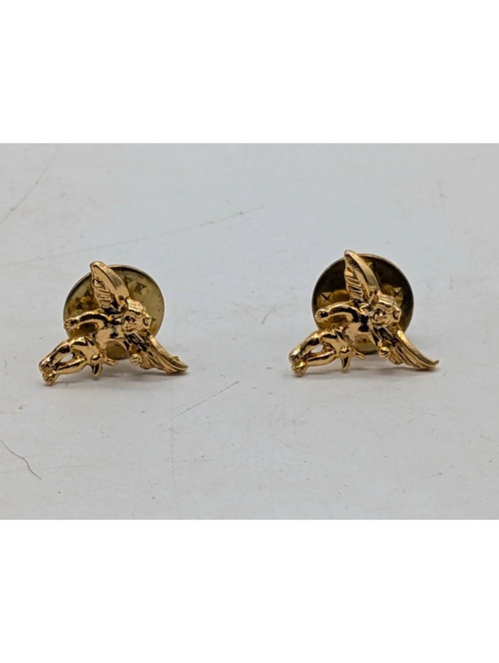 Vintage Gold Tone Angel Cherub Tie Tack Lapel Pins Pair